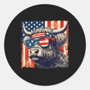 Sticker Rond Cow Sungles drapeau américain 4 juillet fermier