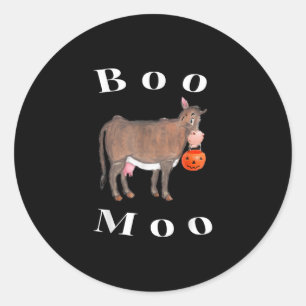 Sticker Rond Cow Trick-Or-Treat Halloween Ghost Boo Cow Moo