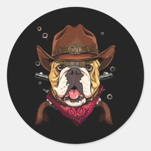 Sticker Rond Cowboy American Bulldog Country Music Rodéo Howdy