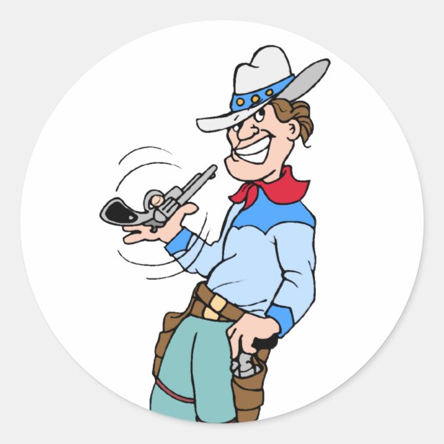 Sticker Rond Cowboy avec son arme (Devant)
