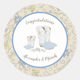 Sticker Rond Cowboy Baby shower Pays Western Blue Boy