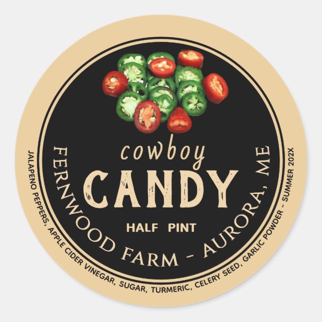 Sticker Rond Cowboy Bonbons Canté Poivre Jalapeno Poivre Jelly  (Devant)