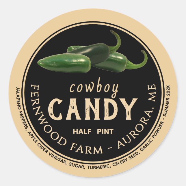 Sticker Rond Cowboy Bonbons Canté Poivre Jalapeno Poivre Jelly  (Devant)