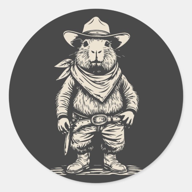 Sticker Rond cowboy capybara (Devant)