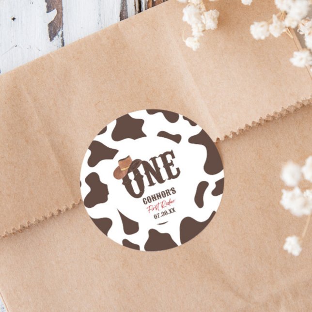 Sticker Rond Cowboy Casquette ONE Premier Rodéo 1ère fête d'ann (Créateur téléchargé)