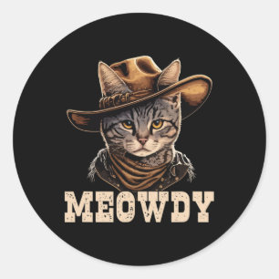 Sticker Rond Cowboy Cat Meowdy