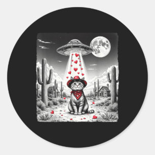 Sticker Rond Cowboy Chat Ufo Mème Drôle Chat Ufos Valentines Da