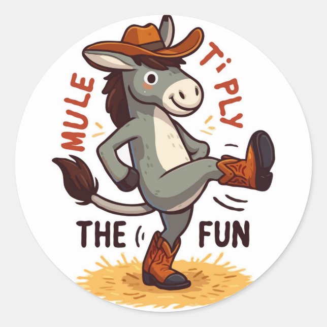 Sticker Rond Cowboy Mule - Mule tiply the Fun (Devant)