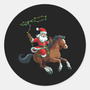 Sticker Rond cowboy père Noël à cheval noël drôle t-