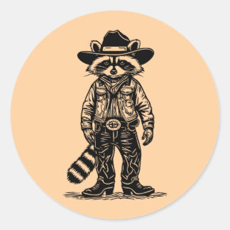 Sticker Rond cowboy raccoon