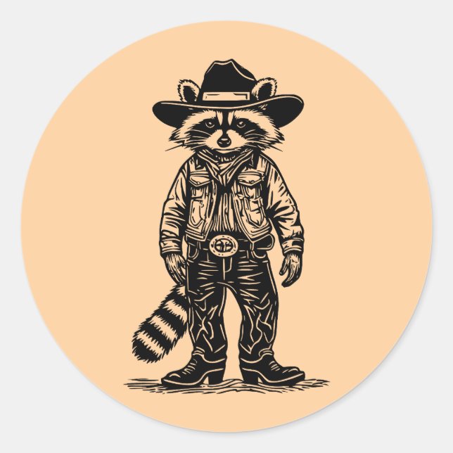 Sticker Rond cowboy raccoon (Devant)
