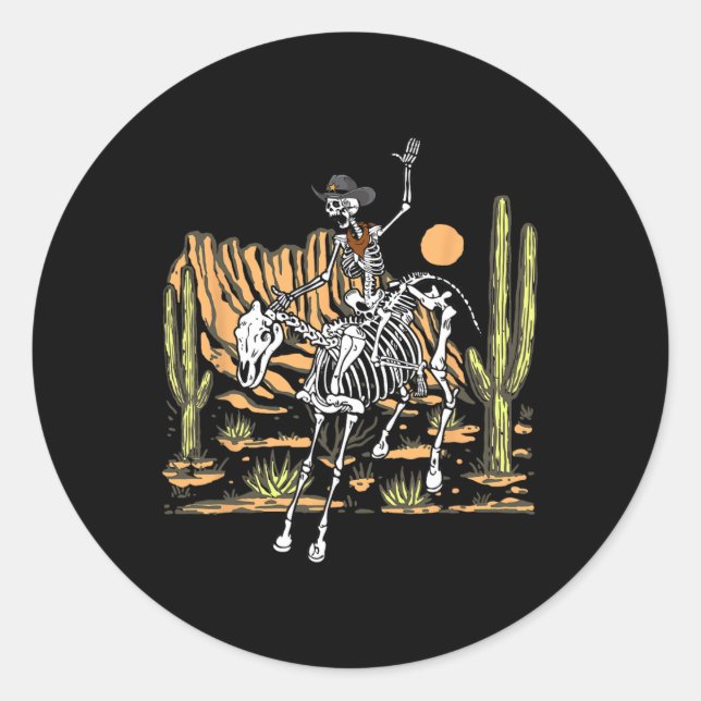 Sticker Rond Cowboy Riding Horse Halloween Rider Costu (Devant)