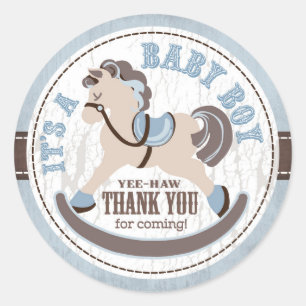 Sticker Rond Cowboy Rocking Horse Baby shower de l'Ouest