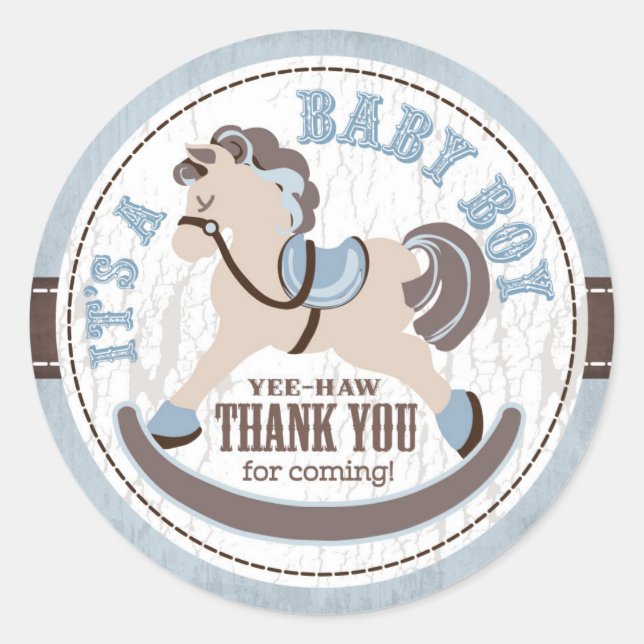 Sticker Rond Cowboy Rocking Horse Baby shower de l'Ouest (Devant)