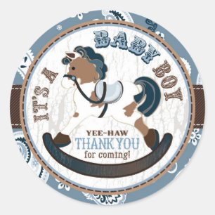 Sticker Rond Cowboy Rocking Horse Baby shower de l'Ouest
