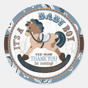 Sticker Rond Cowboy Rocking Horse Baby shower de l'Ouest
