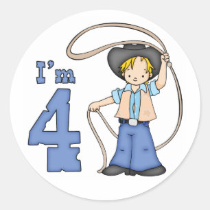 Sticker Rond Cowboy Roper 4e anniversaire