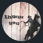 Sticker Rond Cowboy Rustic Wood Grange Country Party Favoriser<br><div class="desc">Customisez avec n'importe quel texte ou laissez vide.</div>