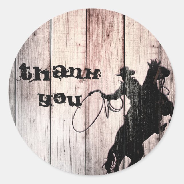 Sticker Rond Cowboy Rustic Wood Grange Country Party Favoriser (Devant)