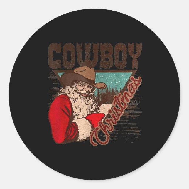 Sticker Rond Cowboy Santa Claus Merry Christmas Western Country (Devant)
