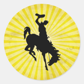 Sticker Rond Cowboy sur Bronc Bucking; jaune