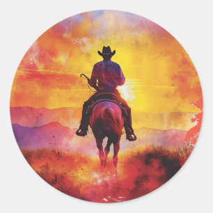 Sticker Rond Cowboy sur l'autocollant de course au coucher du s