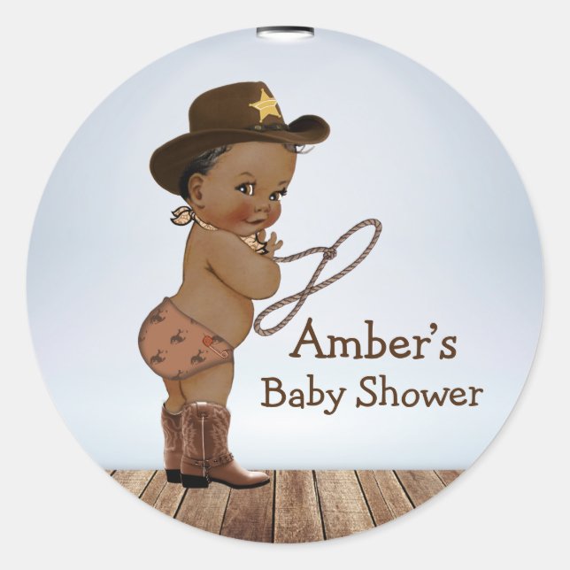 Sticker Rond Cowboy Sur Son Chemin Baby shower Classic Stick Ar (Devant)