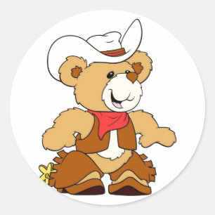 Sticker Rond Cowboy Teddy Bear