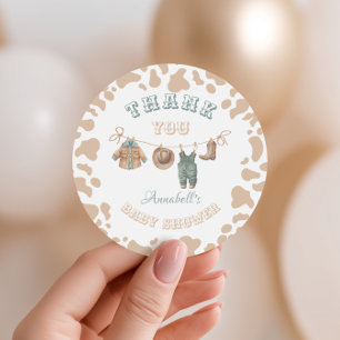 Sticker Rond Cowboy Western Boy Baby shower Merci