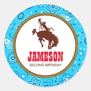 Sticker Rond Cowboy Western Old West fête d'anniversaire