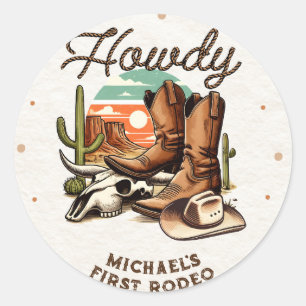 Sticker Rond Cowboy Western Rodeo Enfants d'anniversaire