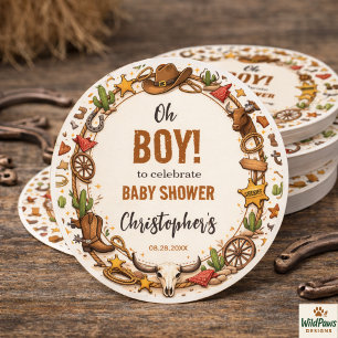 Sticker Rond Cowboy Wild West Rodeo Ranch Bébé Western Rustiq