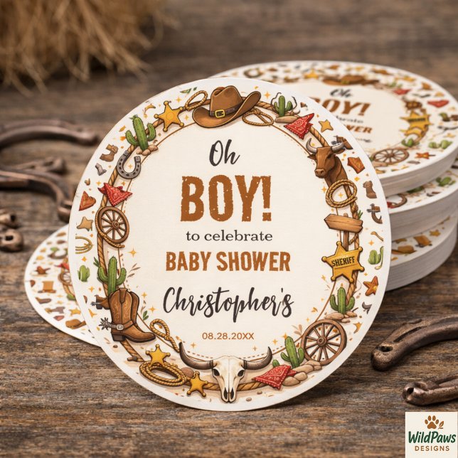 Sticker Rond Cowboy Wild West Rodeo Ranch | Bébé Western Rustiq (Cowboy Wild West Rodeo Ranch | Rustic Western Baby Classic Round Sticker
)