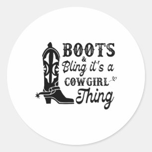 Sticker Rond Cowgirl &amp ; Boots Bling Son Une Cowgirl Chances