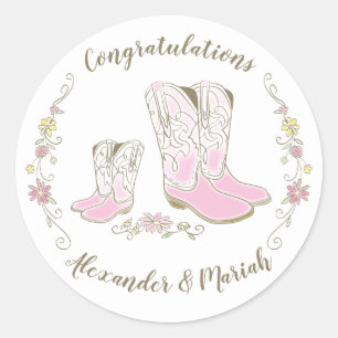 Sticker Rond Cowgirl Baby shower Pays Western Pink Girl