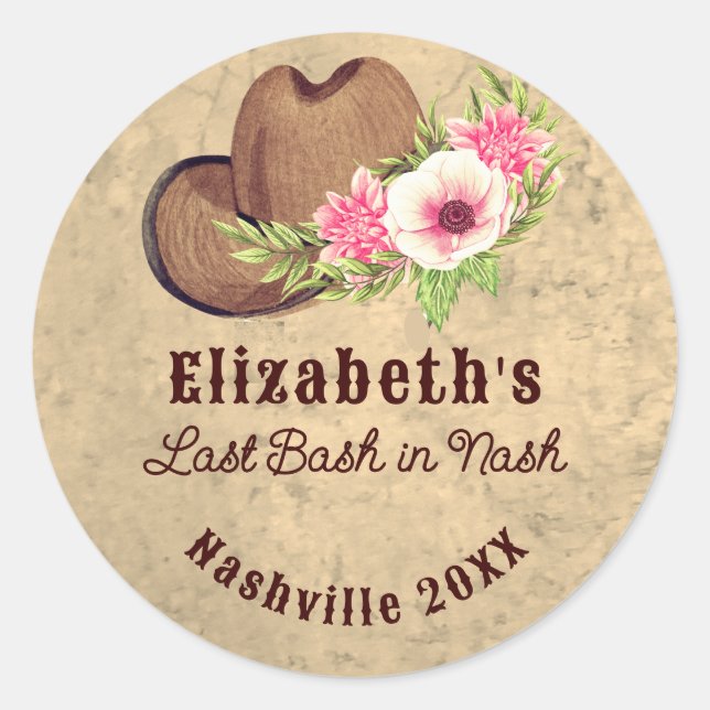 Sticker Rond Cowgirl Bachelorette Last Bash Rustic Pink Floral  (Devant)