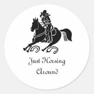 Sticker Rond CowGirl Barrel Racing Black Silhouette