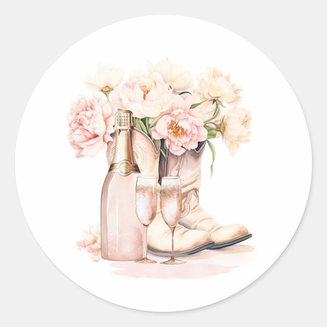 Sticker Rond Cowgirl Boots Peonies Blush Pink BRIDAL SHOWER (Devant)