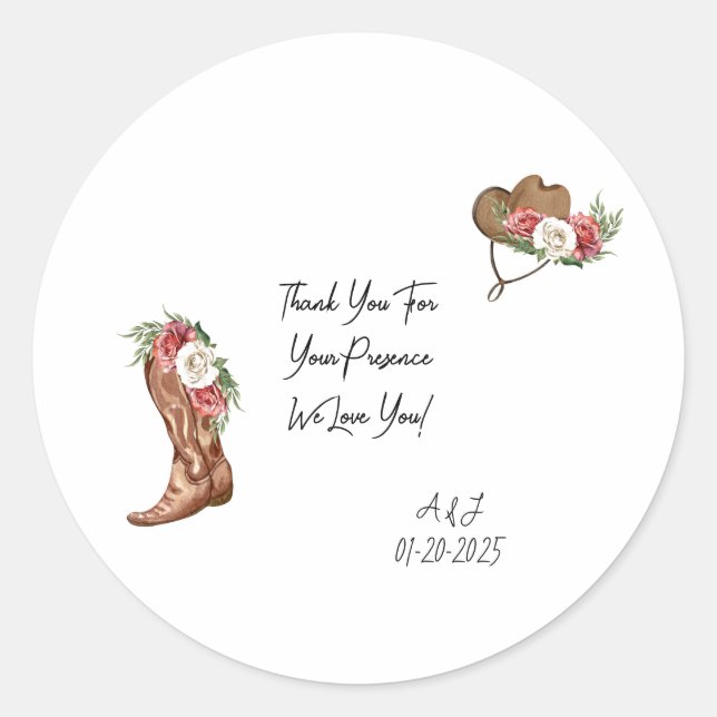 STICKER ROND COWGIRL BRIDAL SHOWER THANK YOU  (Devant)