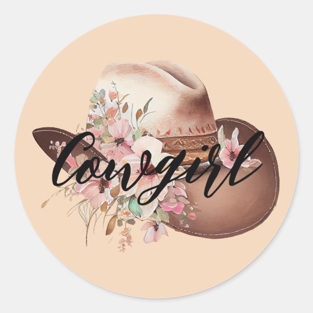 Sticker Rond Cowgirl Brown White Grotte de l'Ouest animal (Devant)
