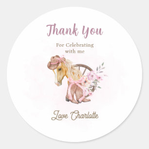 Sticker Rond Cowgirl Cheval Floral Western Anniversaire