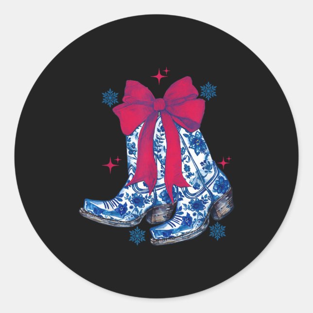 Sticker Rond Cowgirl Christmas Funny Coquette Bow Boots Gift Me (Devant)
