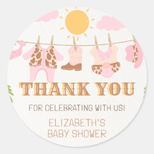 Sticker Rond Cowgirl Clothesline Western Baby shower Merci