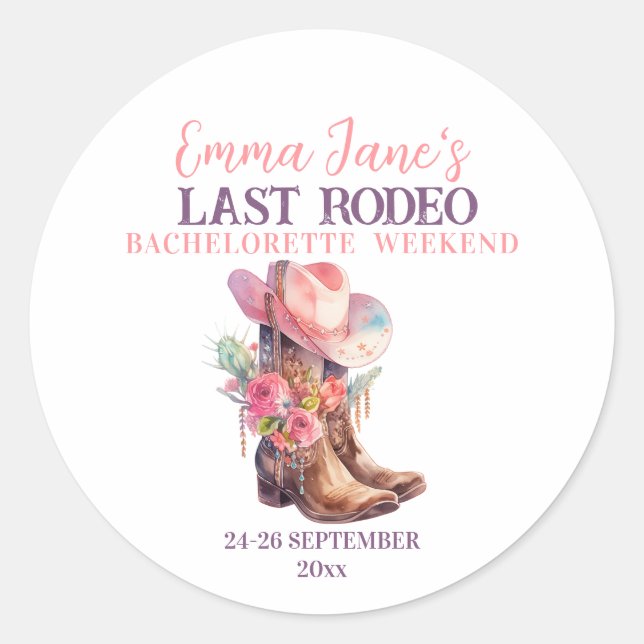 Sticker Rond Cowgirl Dernier Rodéo Bachelorette Rose (Devant)