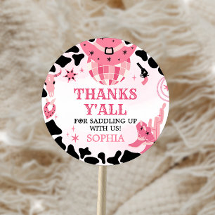 Sticker Rond Cowgirl Disco fête d'anniversaire