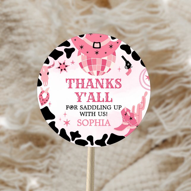 Sticker Rond Cowgirl Disco fête d'anniversaire (Créateur téléchargé)