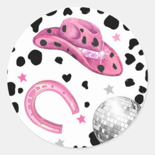 Sticker Rond Cowgirl Disco Rodéo Douche Anniversaire Cupcake