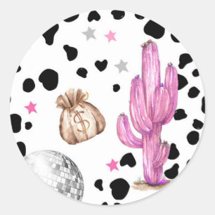 Sticker Rond Cowgirl Disco Rodéo Douche Anniversaire Cupcake