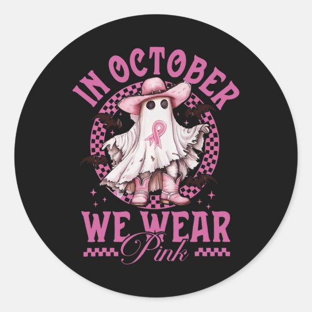 Sticker Rond Cowgirl En Octobre Nous Portons Le Cancer Du Sein  (Devant)