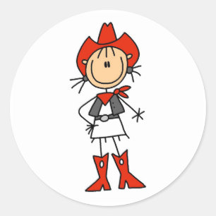 Sticker Rond Cowgirl en T-shirts rouges et Cadeaux